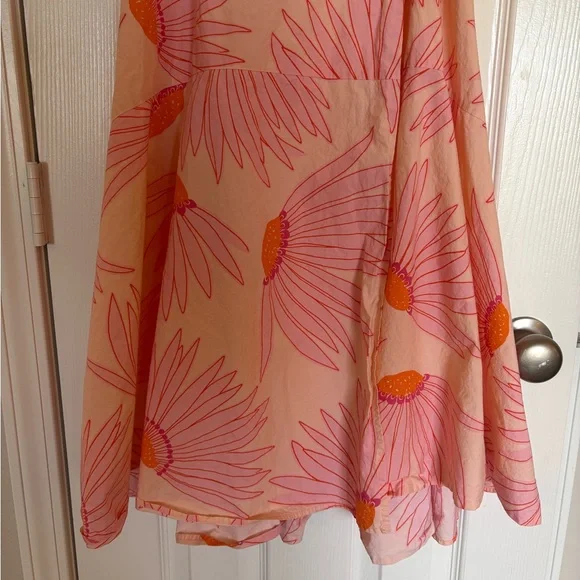 Kate Spade Falling Flower Wrap Midi Dress Pink Orange Puff Sleeve Size 4 - Picture 8 of 16